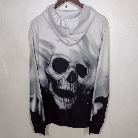 Skull Graphic Hoodie All Over Print Size XL Adults - Picture 3 of 13